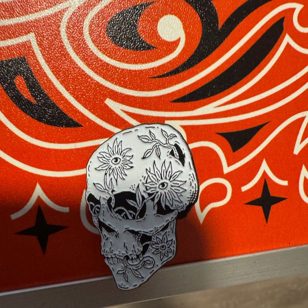 Decorative Skull Wall Art in Red and Black Hat Pin